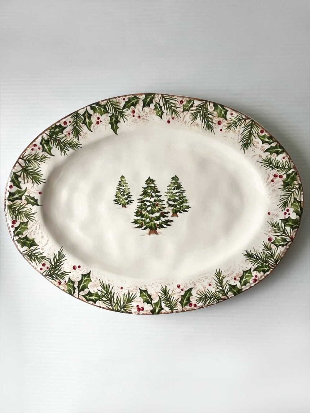 NEW Pier 1 Imports Winters Wonder Oval Serving Platter 16.25x12" Christmas Trees